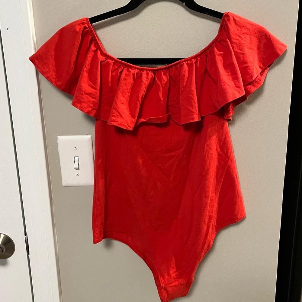 Scarlet Ruffle J Crew Bodysuit. Gently used size L